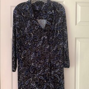 Chaps Black and Blue Paisley Long Sleeve  Dress